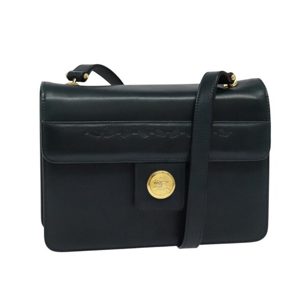 Burberrys Shoulder Bag Leather Navy Gold Auth 126153 - Picture 1 of 16